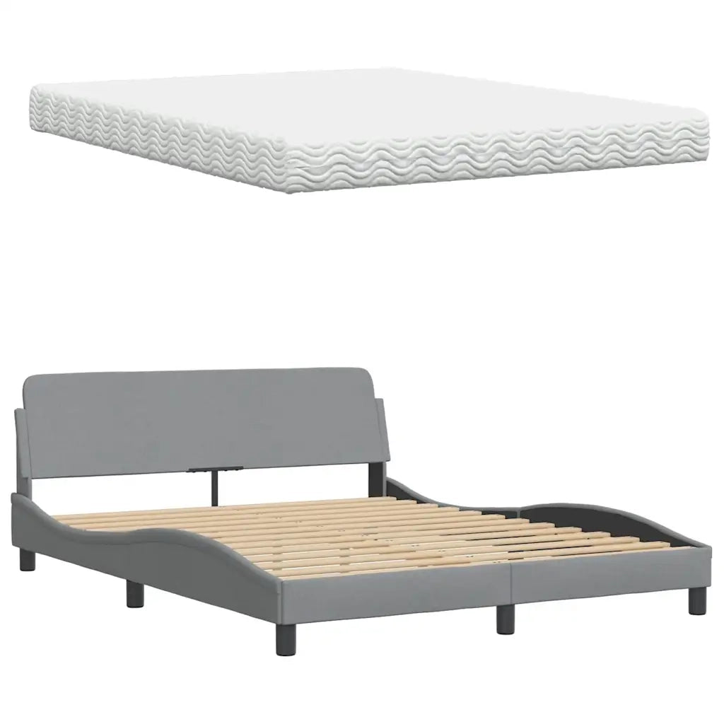 Letto con Materasso Grigio Chiaro160x200 cm Tessuto 3310748