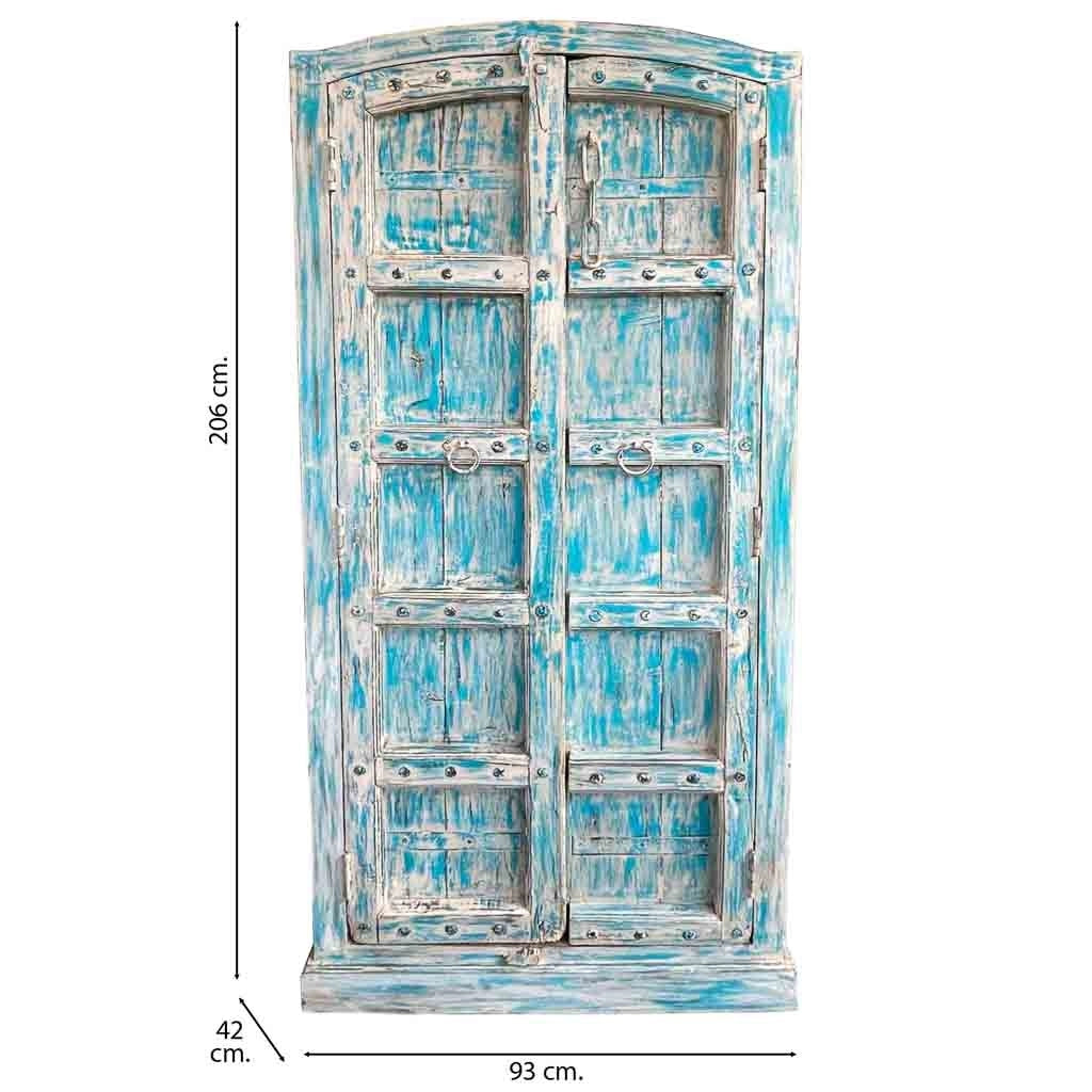 Armadio in legno artigianale blu 93x42x206h