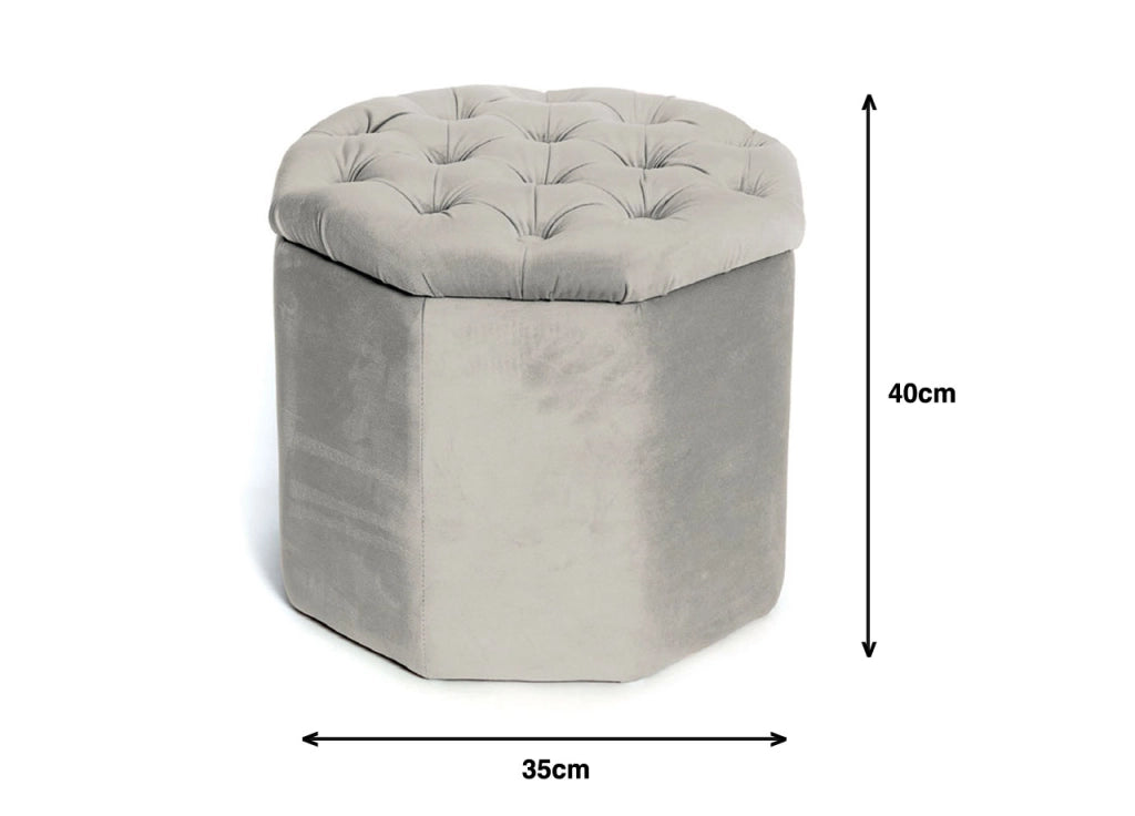 Pouf Salotto Contenitore Imbottito Trapuntato Ottagonale Velvet Tinta Unita - Pouf - Beige