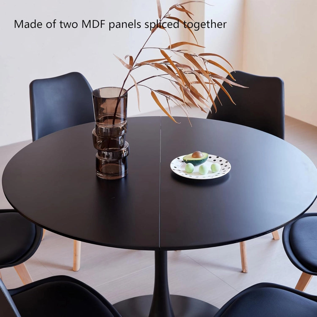 GrandCA HOME Set Tavolo da Pranzo Moderno con 6 Sedie, Tavolo da Pranzo Rotondo in MDF Nero da 110 cm + 6 Sedie da Cucina Nero