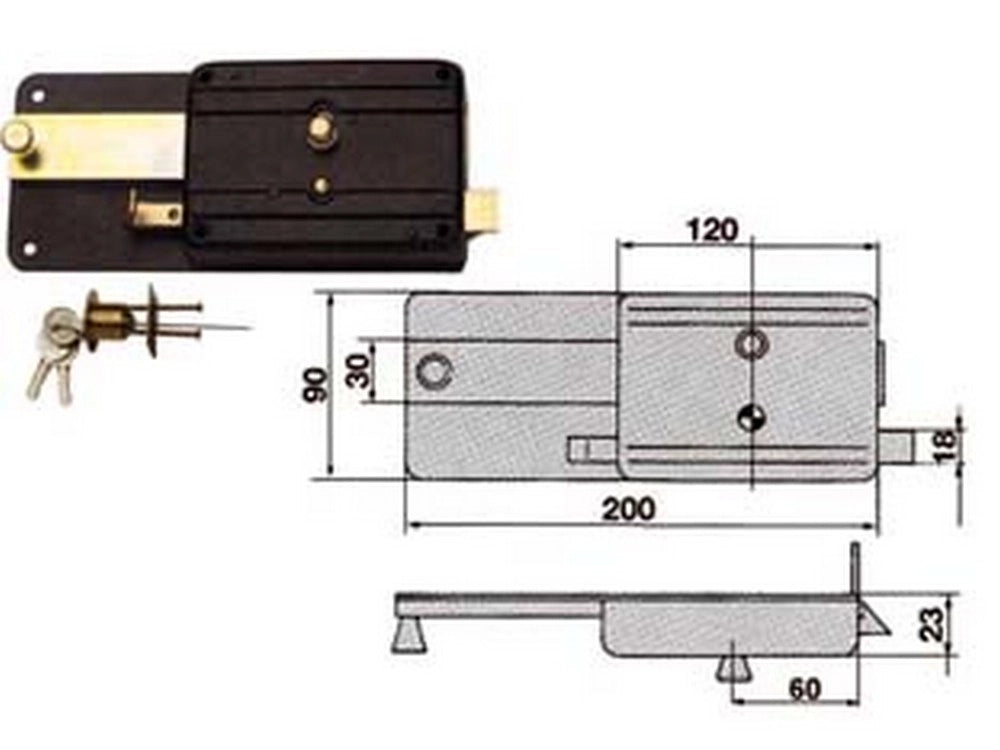 1pz ferroglietto catenaccio 6 mandate scrocco separato cilindro stacc. 230cs cod:ferx.fer11082