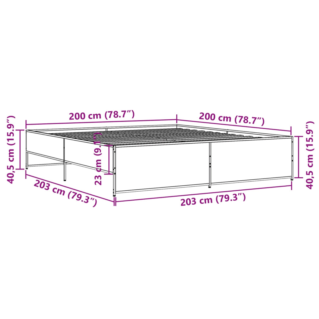 Letto matrimoniale | Letto per adulti | Giroletto Nero 200x200 cm in Legno Multistrato e Metallo
