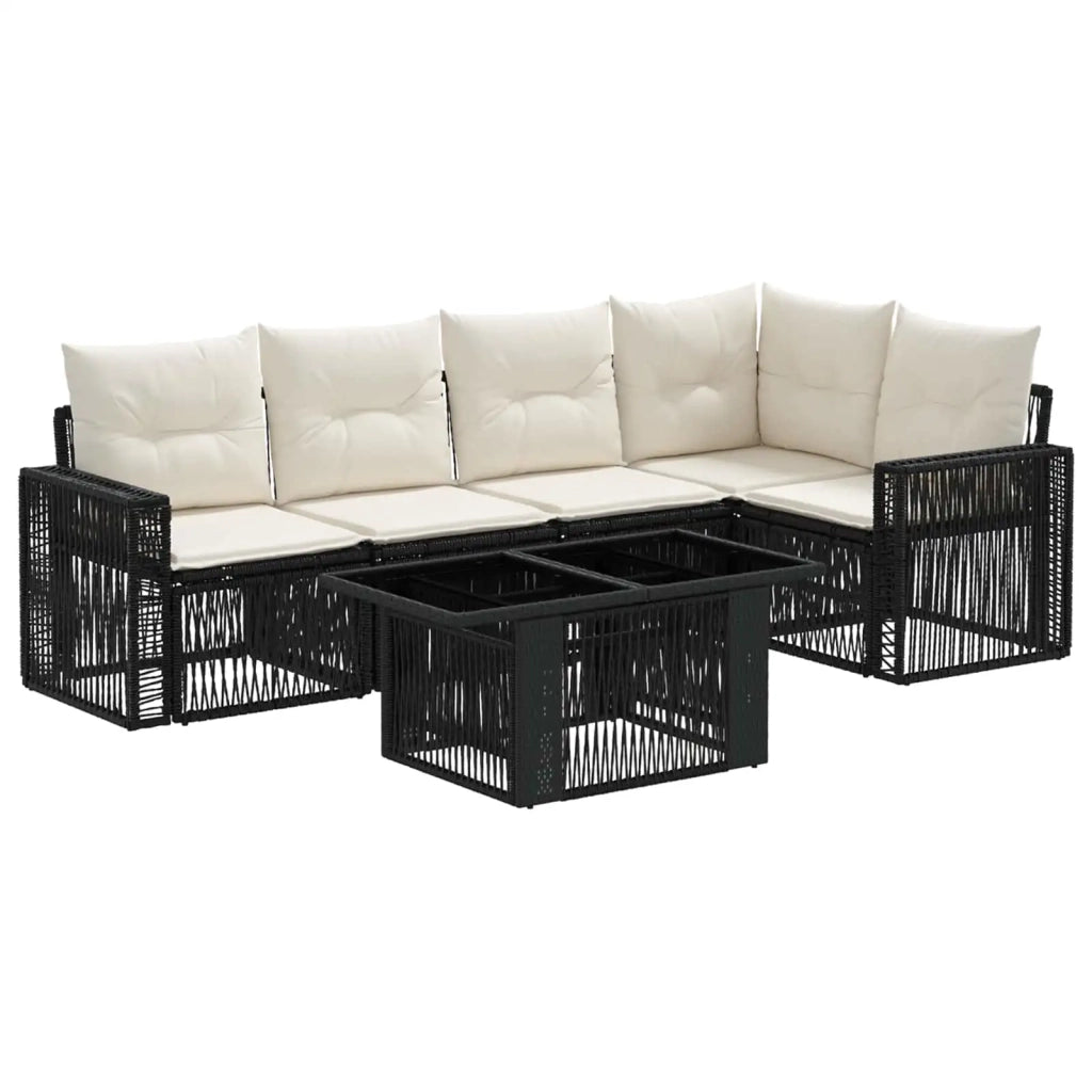 Set Divano da Giardino 6 pz Nero e Bianco Crema polyrattan 3436789