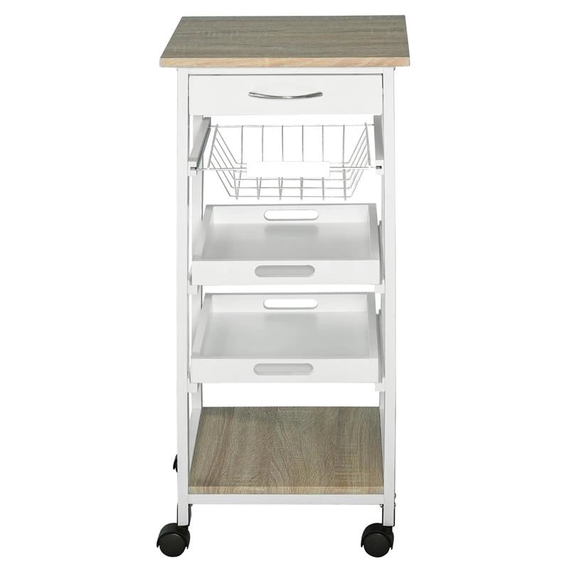 CARRELLO DA CUCINA SALVASPAZIO IN LEGNO BIANCO CON 4 RUOTE 37X37X82CM TOP LEGNO