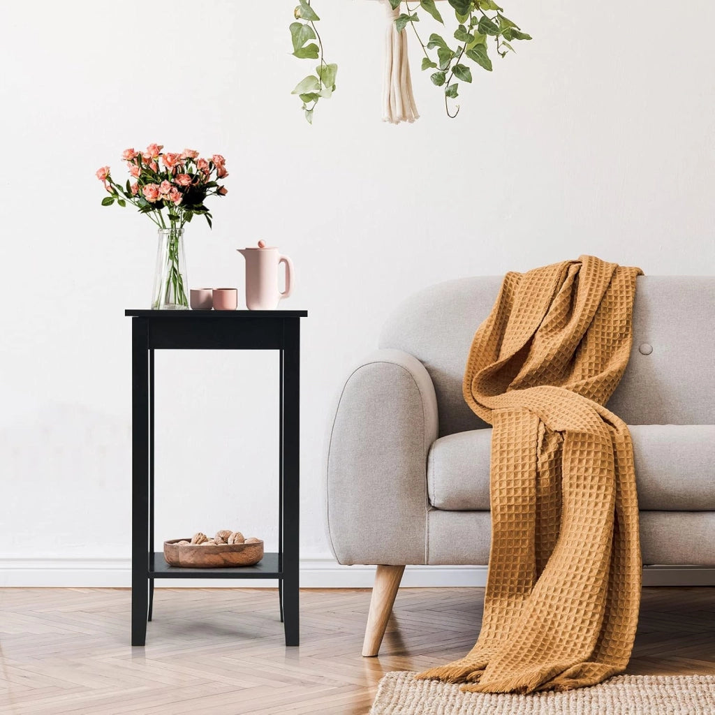 Tavolino da Divano in Legno, Comodino a 2 Livelli con Scaffale, Tavolino da Salotto Semplice, Adatto per Camera di Letto, Soggiorno, Ufficio, 39,5 x 29,5 x 74 cm, 3 Colori