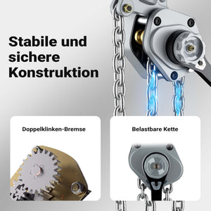 Mini paranco a catena manuale VM6 fino a 6 t, altezza di sollevamento di 1,5 m, in alluminio, per il sollevamento di carichi pesanti