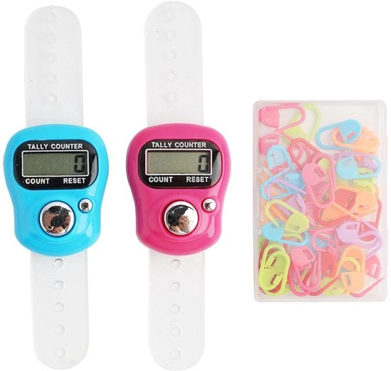 Set di 2 Contapassi Elettronici con Marcatori a Mesh Colorati - 50 pezzi - Anelli Regolabili - Materiale ABS di Alta Qualità - Display Visibile - Contapassi Digitale