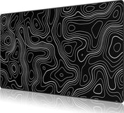 Muismat XXL per PC e Laptop - Disegno Topografico - 900 x 400 mm - Nero - Impermeabile e Antiscivolo