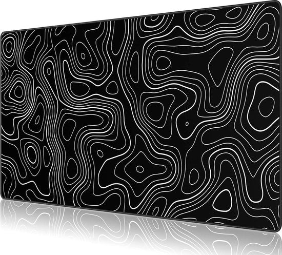 Muismat XXL per PC e Laptop - Disegno Topografico - 900 x 400 mm - Nero - Impermeabile e Antiscivolo
