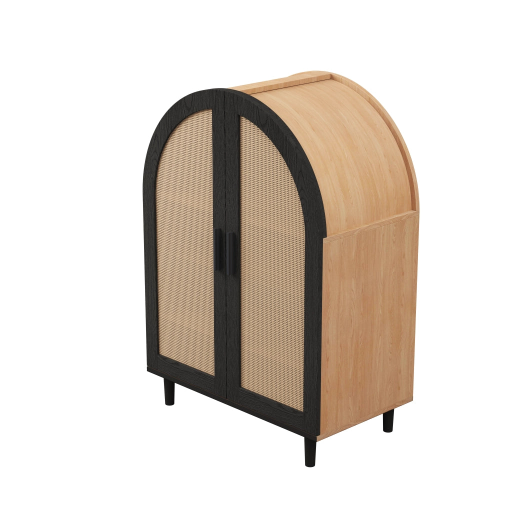 Scarpiera a due ante con ripiani regolabili in MDF e pannello truciolare naturale e nero 70 × 100 × 40 cm