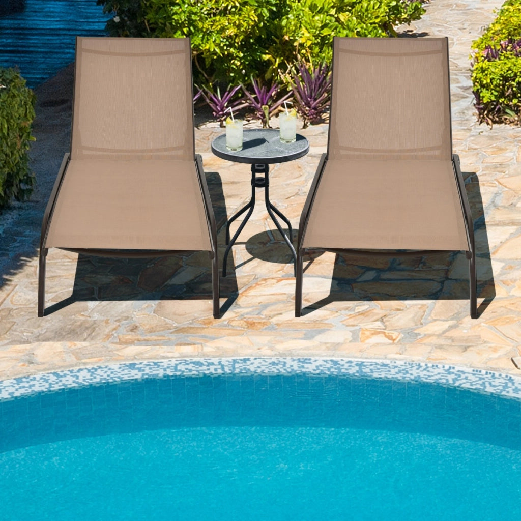 Chaise longue regolabile per piscina cortile giardino, Sedia a sdraio per cortile con ruote e tessuto ad asciugatura rapida Marrone-Poltrone e sdraio