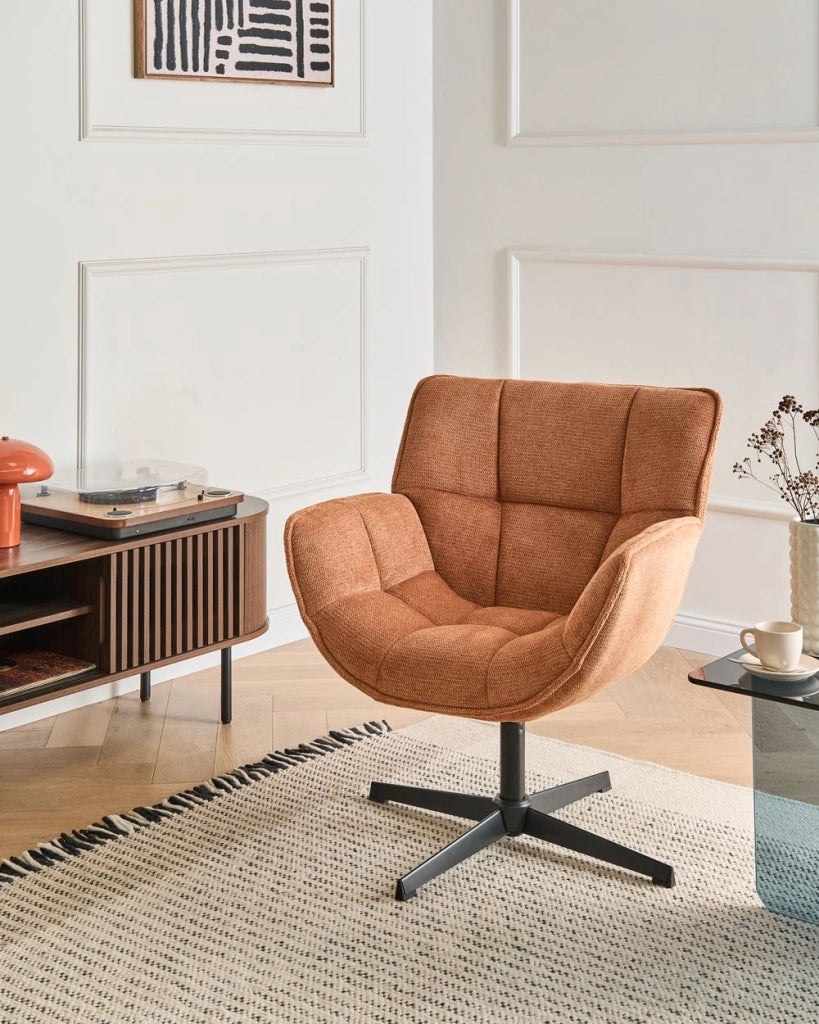 oltrona imbottita con seduta curva struttura girevole seduta arancione girevole moderna seduta ampia design retrò