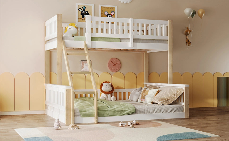 LETTO A CASTELLO 90x200+140x200 cm in legno bianco e naturale, senza materasso