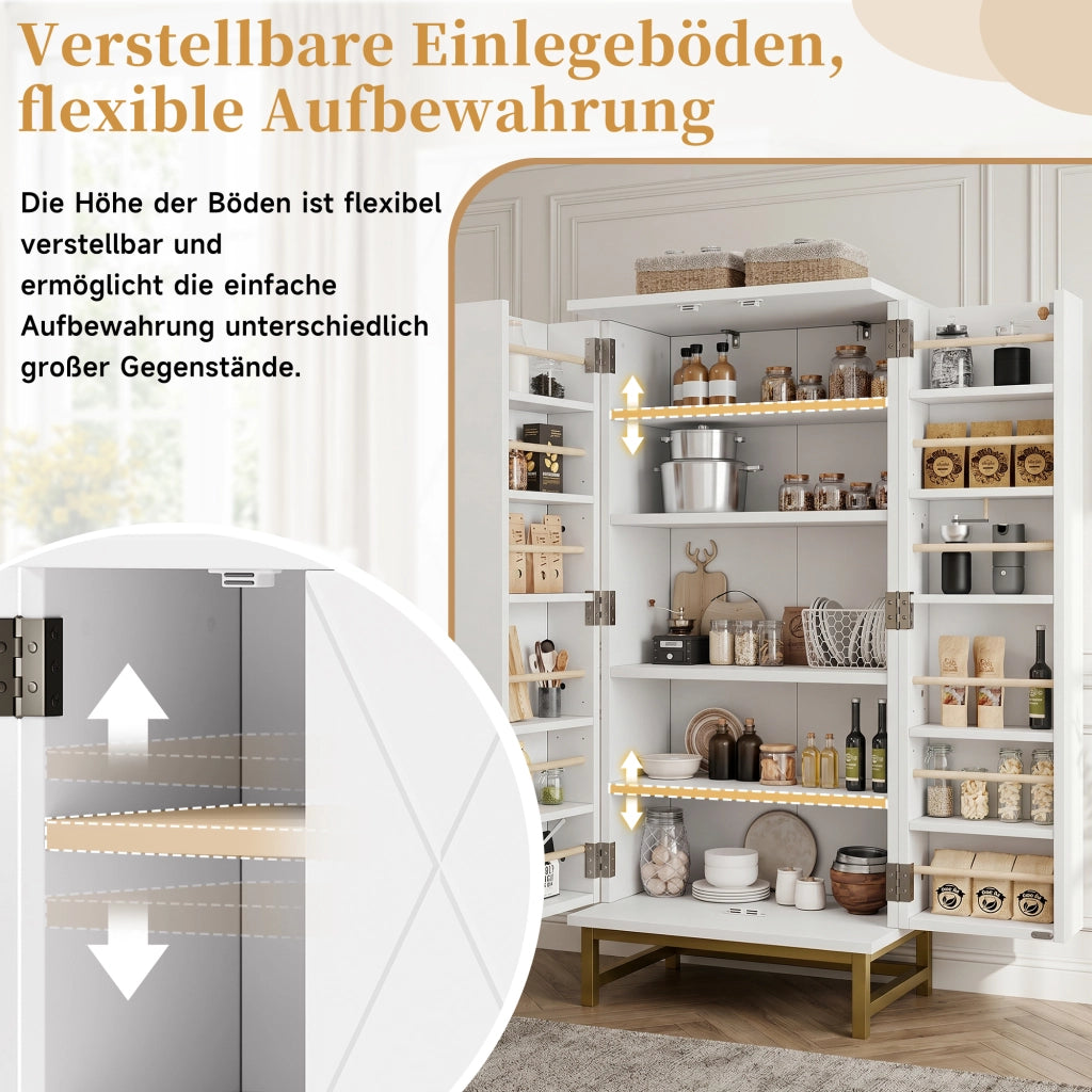 Credenza contenitore con 2 ripiani regolabili e vani nella porta, per cucina e sala da pranzo, bianca 60 × 40 × 130 cm