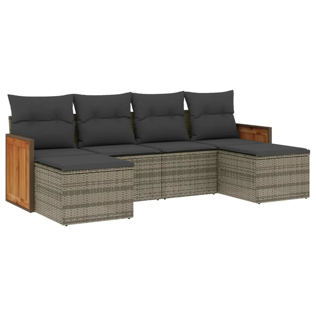 Set Divano da Giardino 6 pz con Cuscini Grigio in Polyrattancod mxl 88119