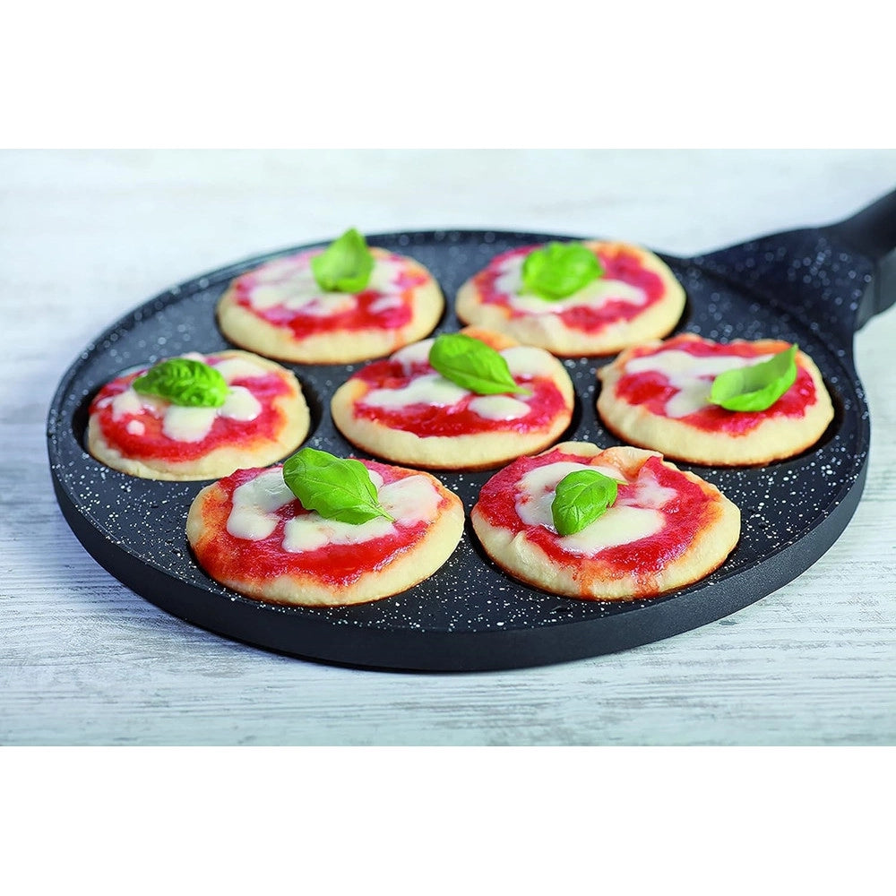 Trade Shop - Padella Multifunzione Per Pancake Frittelle Nero A 7 Fori Stampi Antiaderente 62432 -