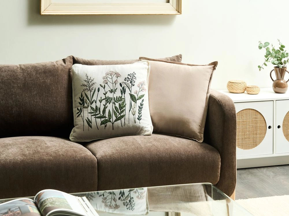 Set di 2 cuscini decorativi in tessuto di cotone bianco e beige con motivo floreale 45 x 45 cm