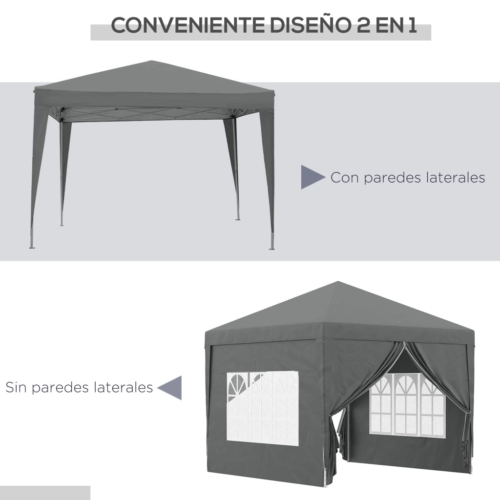 Tenda da Giardino 3x3 m ¨C Minimal ¨C Grigio con 4 Pannelli Laterali e Custodia