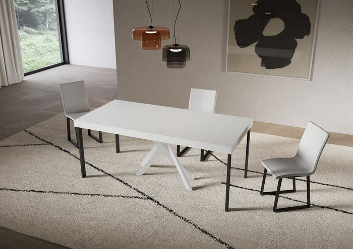 Consolle Allungabile 90-196x40x77 cm Saki Small Premium Bianco Frassino Gambe Bianche