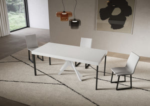 Consolle Allungabile 90-300x40x77 cm Saki Premium Bianco Frassino Gambe Bianche