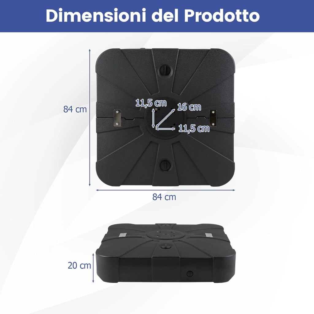 Base per Ombrellone da Esterno, con Braccio a Cantiere da 130/170 kg con Ruote, Supporto per Ombrellone Offset Pesante, Base Quadrata Riempibile con Acqua e Sabbia (130 kg)