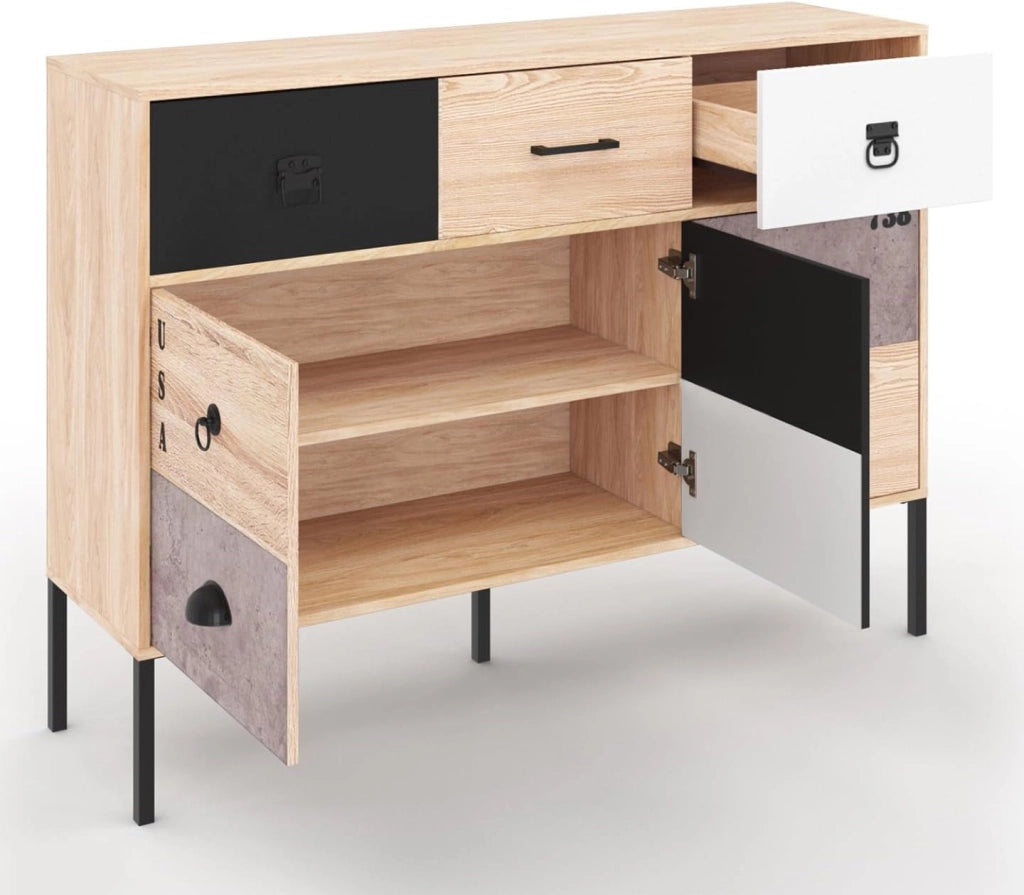 Credenza a 3 ante e 3 cassetti 110 cm SACRAMENTO design industriale