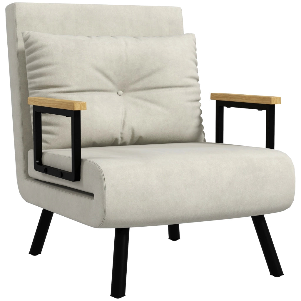 Poltrona Letto con Schienale Reclinabile ¨C Zephmum ¨C Tessuto Velluto Crema 63x73x81