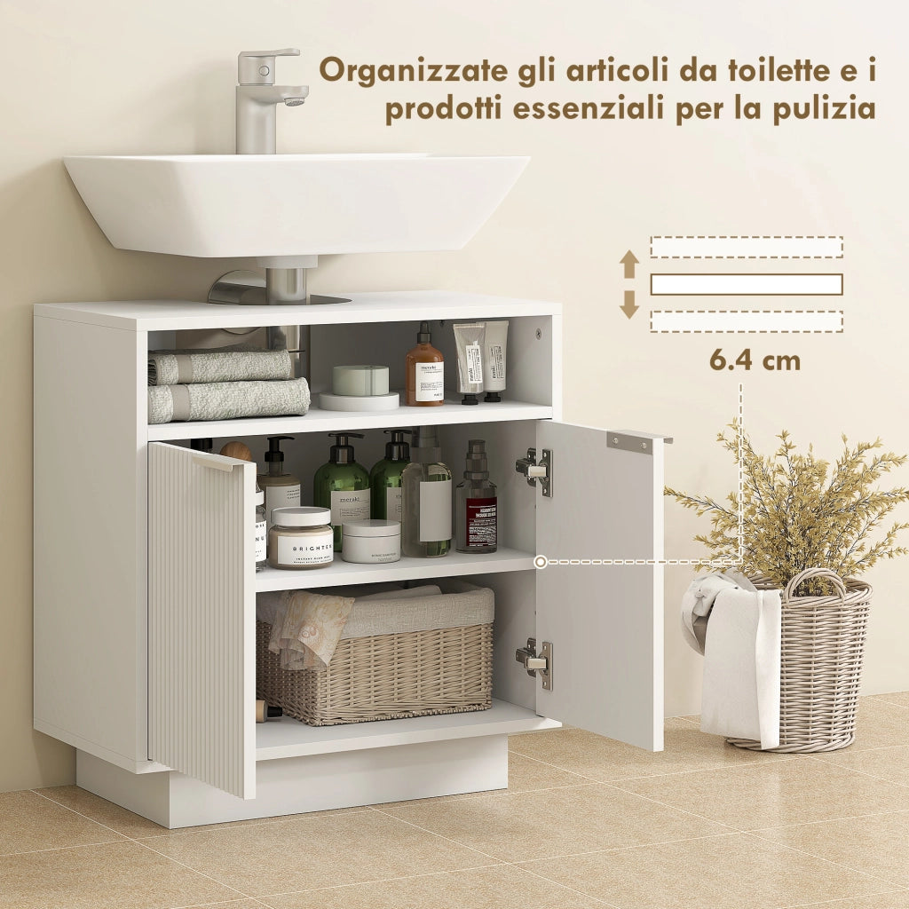 Mobile Sotto Lavabo Bagno con Ripiano Interno Regolabile e Ripiano Aperto. in Legno. 60x33x63 cm. Bianco