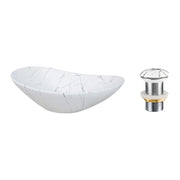 Lavabo ovale da appoggio 61,5x36 cm bianco effetto marmo con piletta click clack