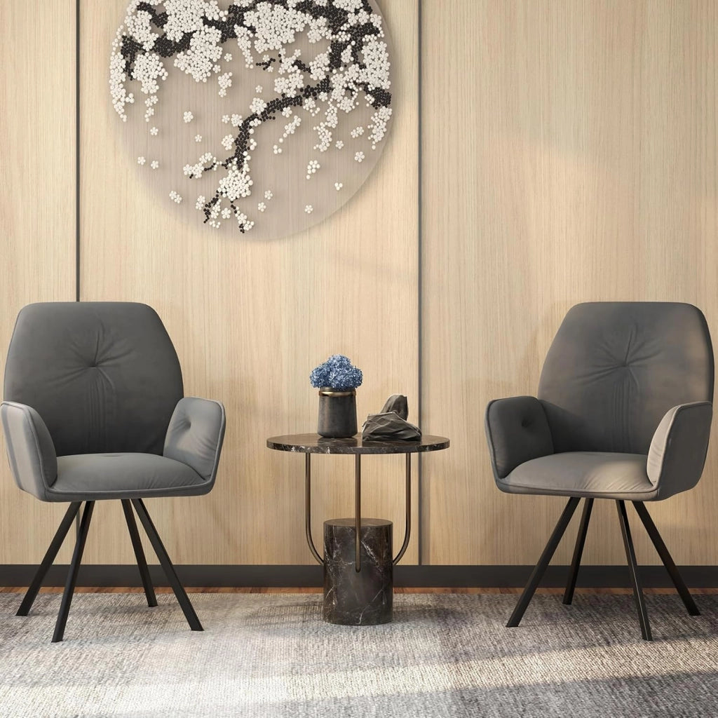 Set di 2 Sedia da Scrivania in Velluto, Poltrona Girevole a 360° con Gambe in Metallo e Piedini Antiscivolo, Schienale Largo e Braccioli Ergonomici, Portata 150 kg, 63 x 59 x 87 cm