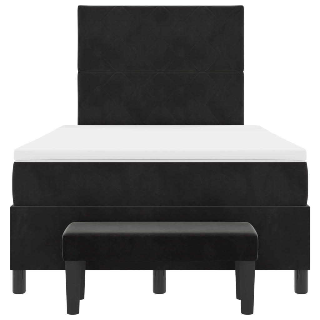 Letto con box spring e materasso + panchina nera 120x200 cm in velluto