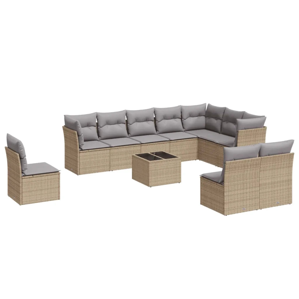 Set Divani da Giardino 11 pz con Cuscini Beige in Polyrattan
