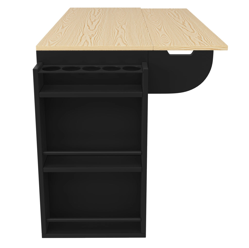 Isola da cucina 110x42x90 cm con piano ribaltabile e ante scorrevoli in MDF nera