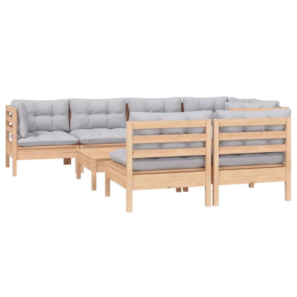 Set Divani da Giardino 8 pz con Cuscini Grigi Massello di Pino cod mxl 42418