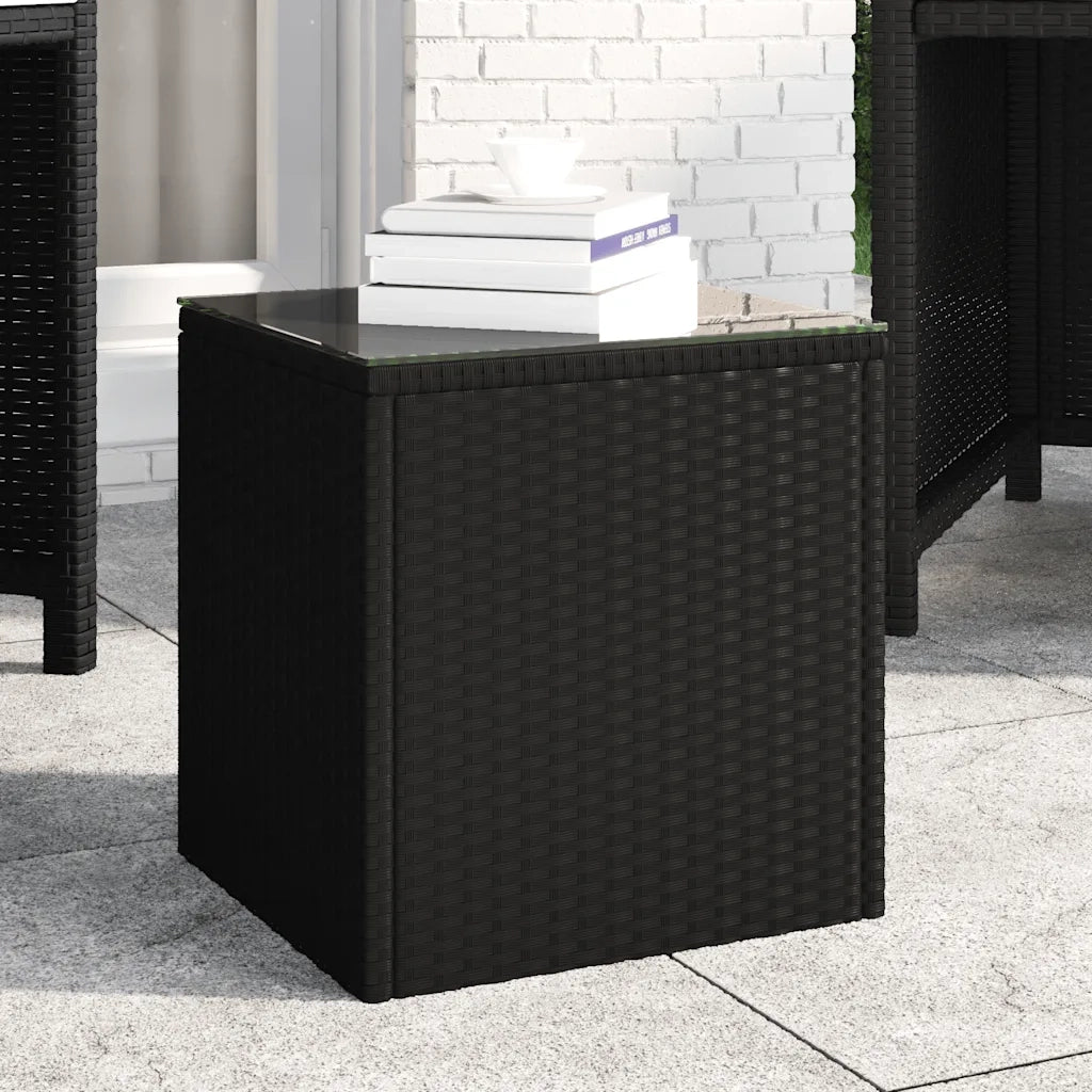 Tavolino | Tavolo laterale Nero 40x37x40,5 cm Polyrattan e Vetro Temperato