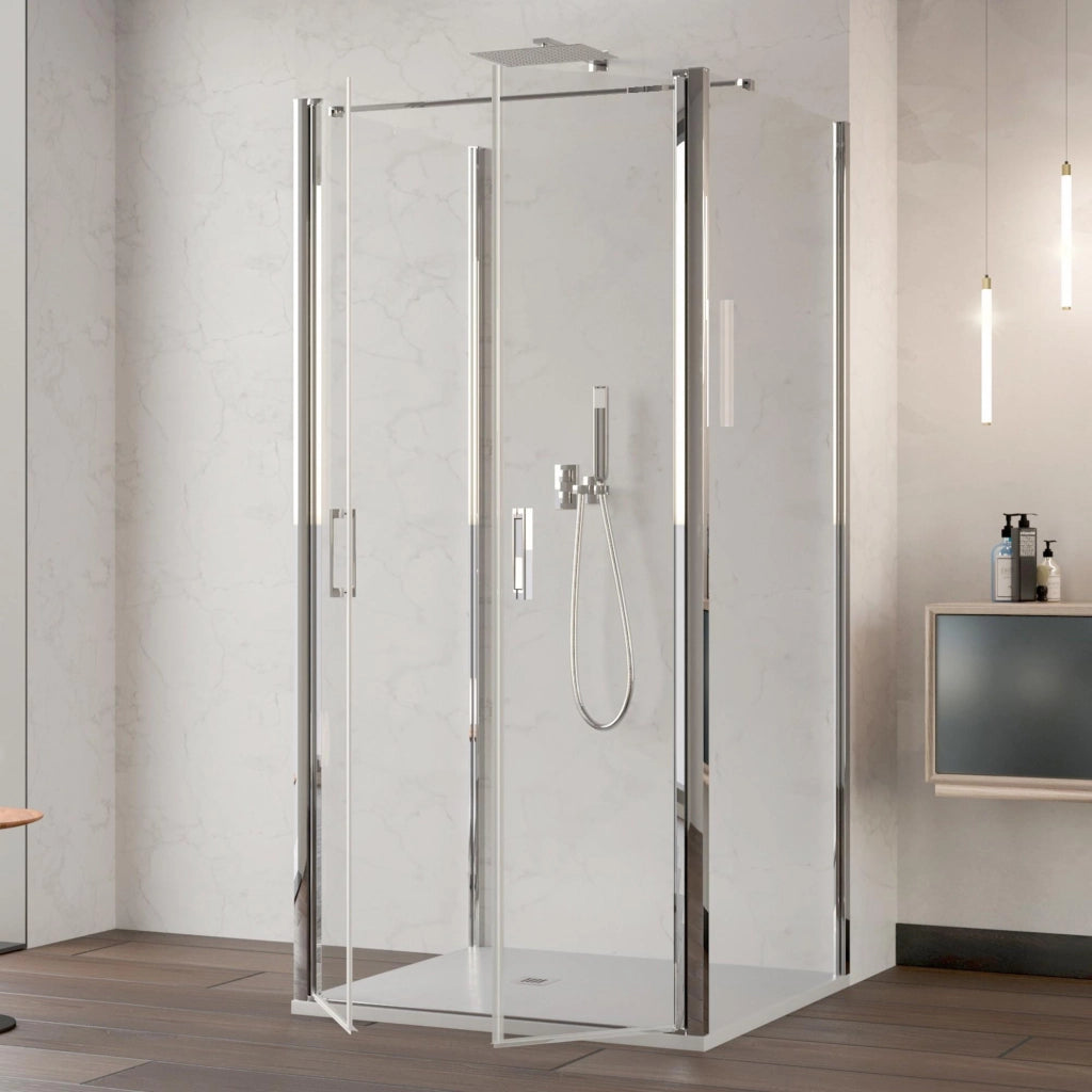 Box Doccia 3 Lati 75x100x75 cm 2 Ante Saloon in Cristallo Trasparente 6mm H195 Bonussi Marty