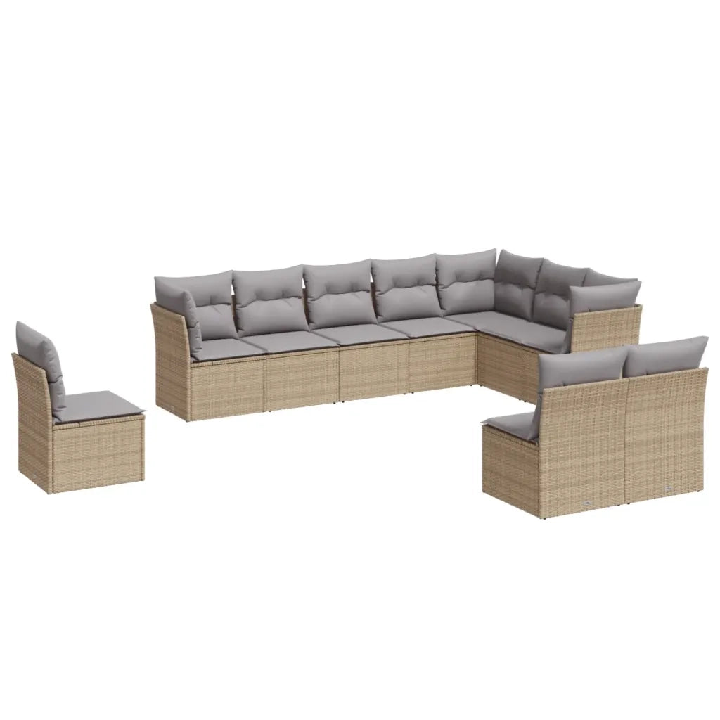 Set Divano da Giardino 10 pz con Cuscini Beige in Polyrattan 3217799