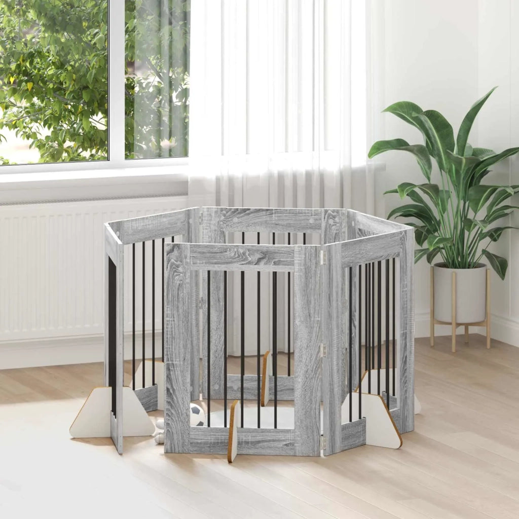 Cancello per cani con supporti 6 pz Grigio Sonoma 60 x 80 cm CFW4134186