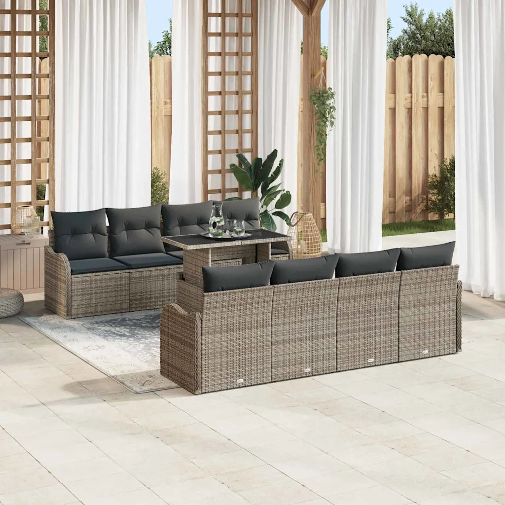 Set Divano da Giardino 9 pcs Grigio Rattan in Polipropilene 3357162