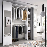 Guardaroba Aru, Struttura per cabina armadio, Mobile appendiabiti aperto, 177x52h205 cm, Bianco e Antracite