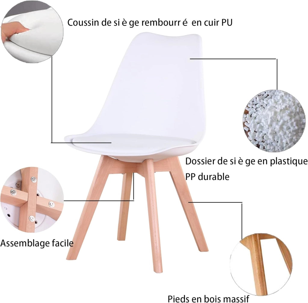 GrandCA HOME Set di Mobili, Tavolo da Pranzo Rotondo e 4 Sedie da Pranzo, Piano Resistente, Sedile Imbottito, Gambe in Legno di Faggio, Bianco