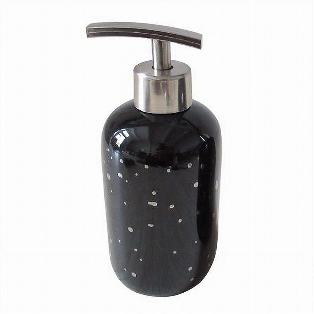 Trade Shop - Dispenser Porta Sapone Liquido Nero Macchiato Argento Bagno Moderno Arredo 59930 -