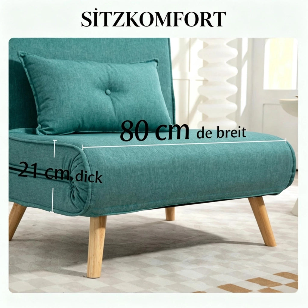 POLTRONA LETTO 3 in 1 80x190 cm Tessuto Verde con cuscino