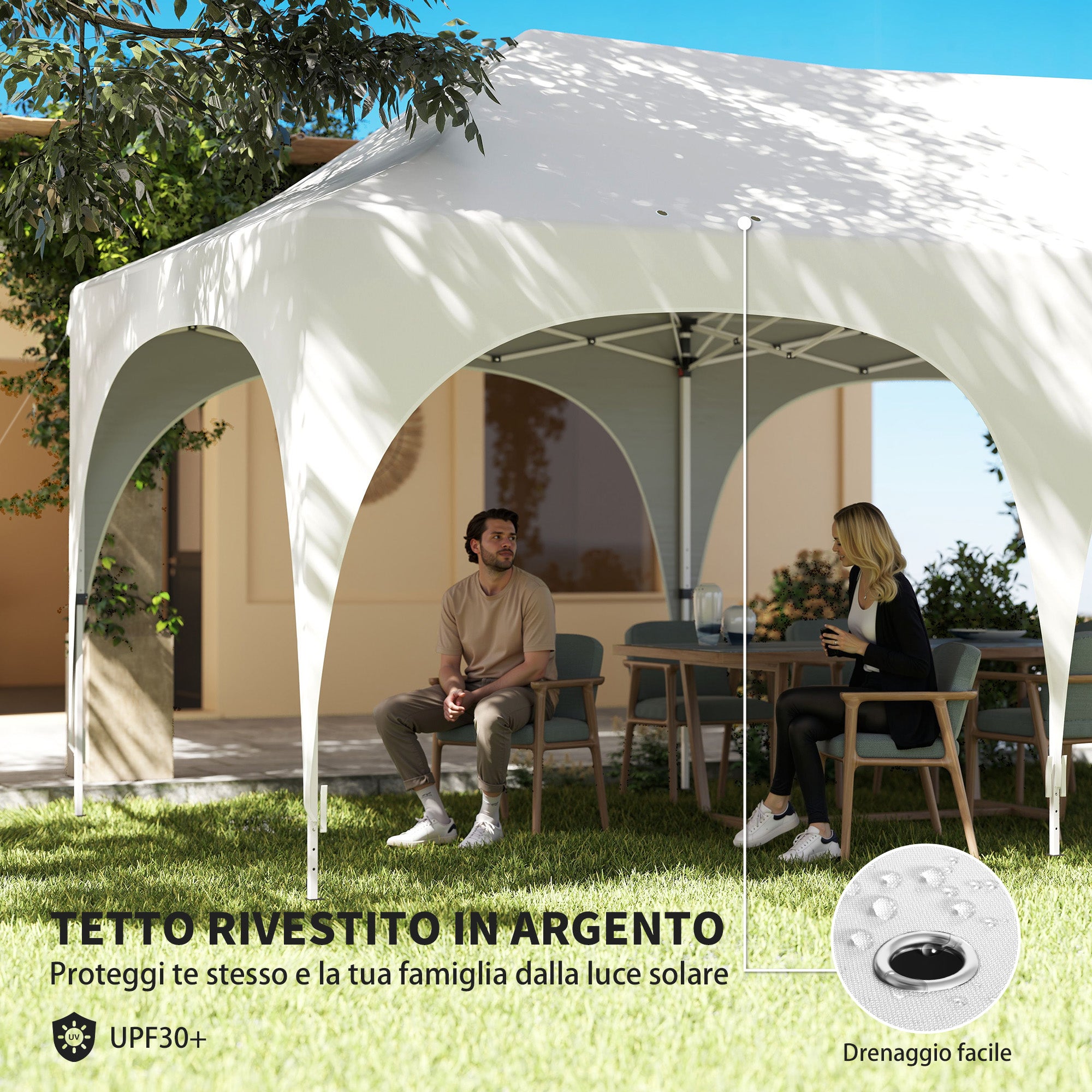 Gazebo da Giardino Pieghevole 3x6 m con Pareti Rimovibili e Borsa di Trasporto Bianco