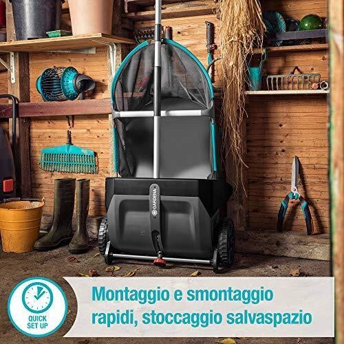 Gardena 3565-20 Raccoglitore di Foglie ed Erba a Spinta 49 cm regolazione altezza 8.19 Kg colore Nero Blu Argento