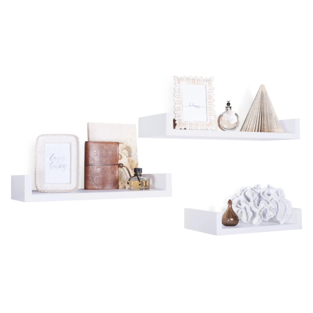 Set di 3 Mensole da Muro Modello CALAMITA MAXI, Mensole Muro Design, Mensola da Parete. Misure 60x8 p23.7 cm, 50x8 p23.7 cm e 40x8 p23.7 cm. Finitura   BIANCO - MADE IN ITALY