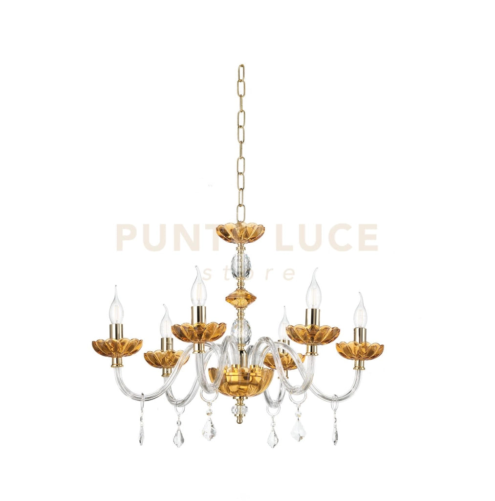 LAMPADARIO PATRICIA 6 LUCI ATTACCO E14 COLORE AMBRA D.75CM