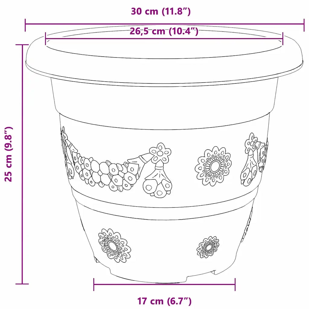 Vaso Rotondo per Fiori 6 pcs Nero Ø 30 x 25 cm Plastica