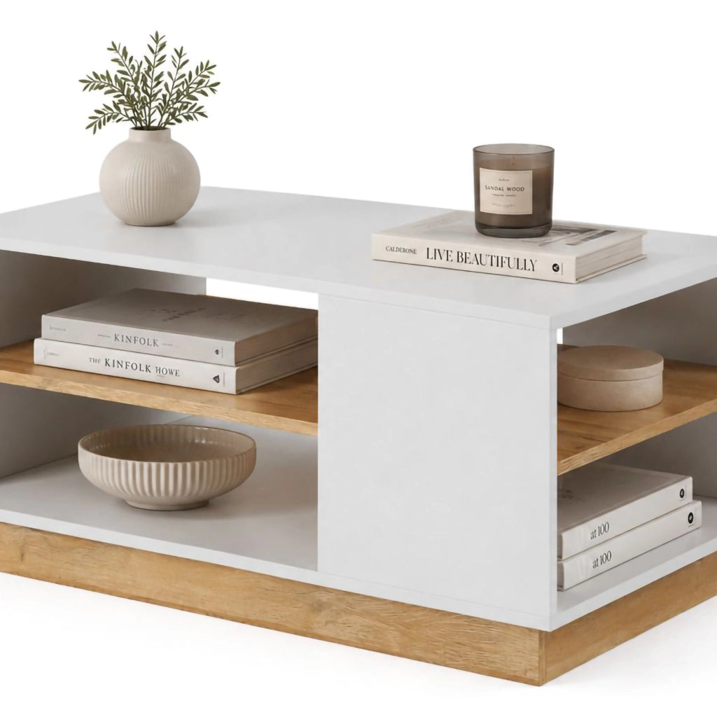 Kari, Tavolino da Salotto 2 Vani, 100x60x46h cm Bianco