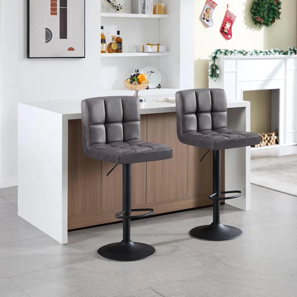 Pezzo Sgabello da Bar PU Vintage Sedia per Cucina Girevole Antracite